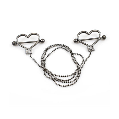 Surgical Steel 14 Gauge Nipple Barbells with Heart Dangle Chain - Pair - photo 3