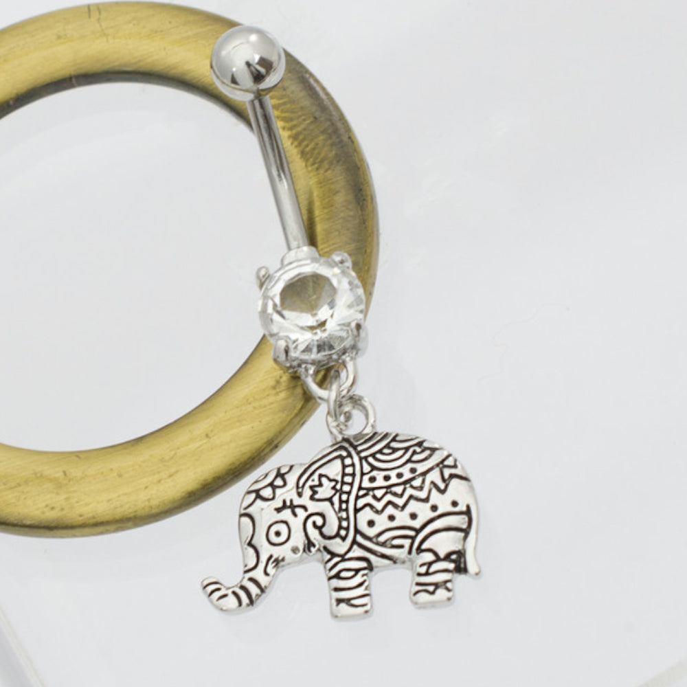 Surgical Steel 14 Gauge Belly Ring with Dangle Henna Elephant - photo 3