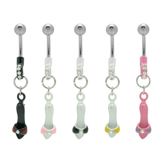 Surgical Steel 14 Gauge Belly Ring with High Heel Shoe CZ