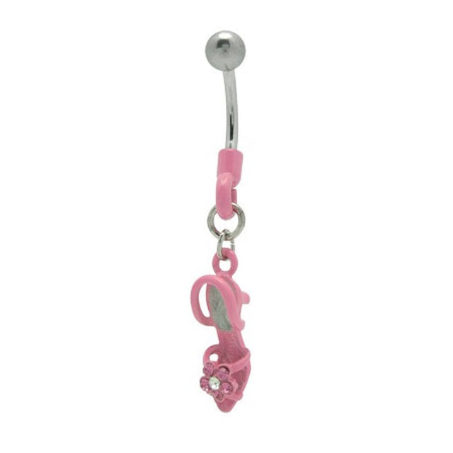 Surgical Steel 14 Gauge Navel Ring with High Heel Shoe CZ