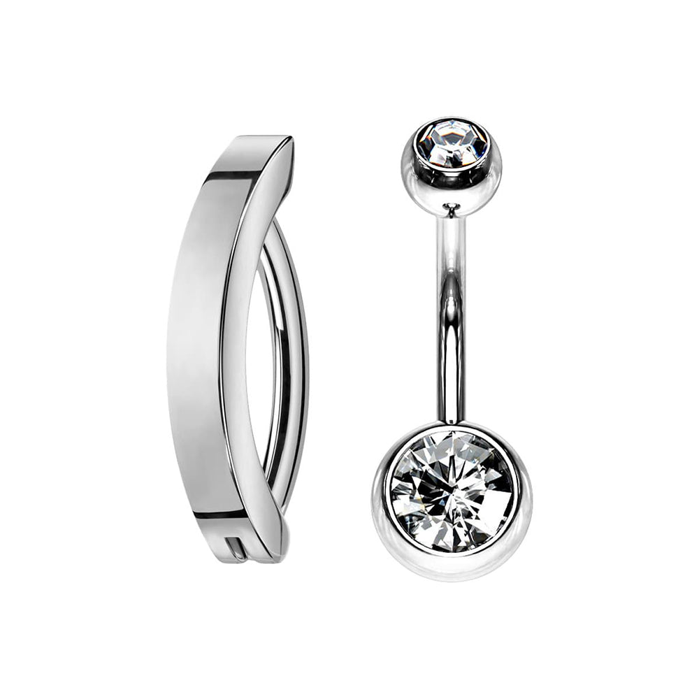 Titanium 14G CZ Hinged & Curved Belly Button Rings - Pair - Style 2