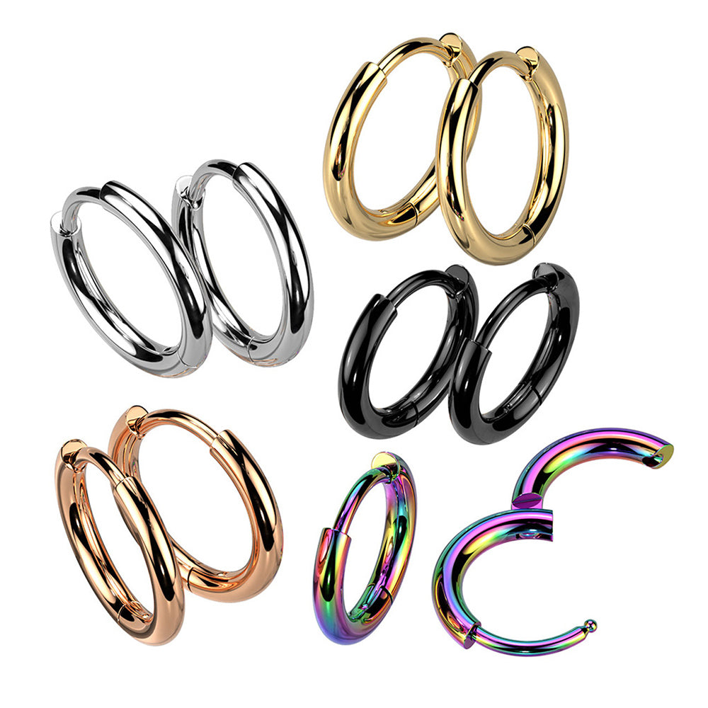 Surgical Steel 18 Gauge Hinged Clicker Huggie Hoop Earrings