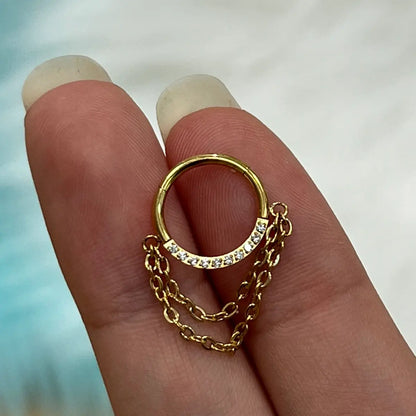 Titanium Hinged Septum Clicker 16 Gauge 8mm & 10mm with CZ Chain - photo 3