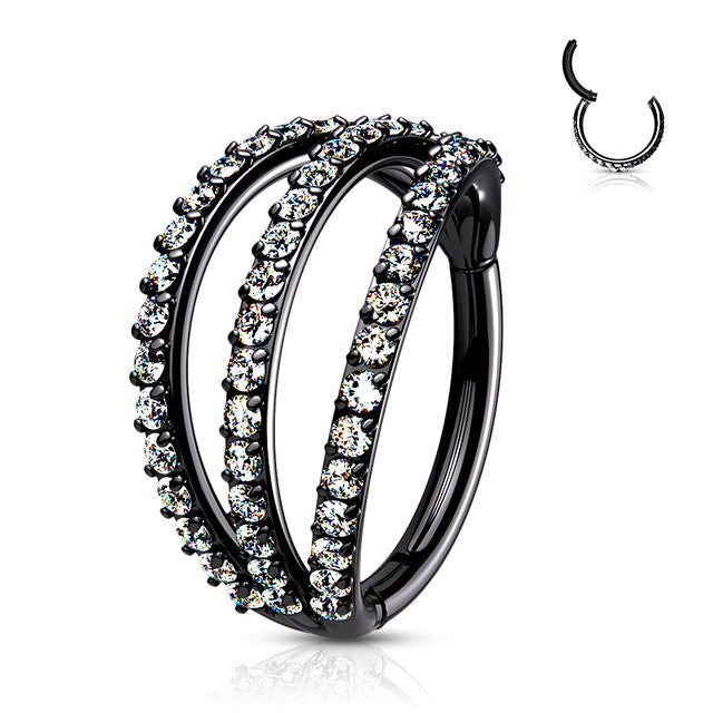 Surgical Steel Hinged Segment Ring 16 Gauge With Triple Layer Paved CZ