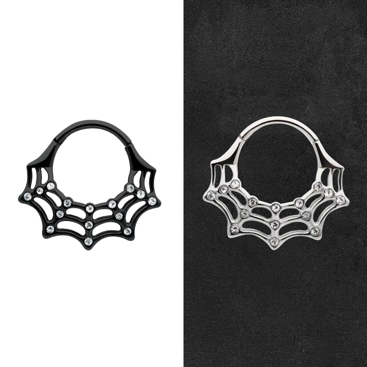 Surgical Steel Hinged Segment Ring 16G 10mm with Clear CZ Spider Web - photo 7