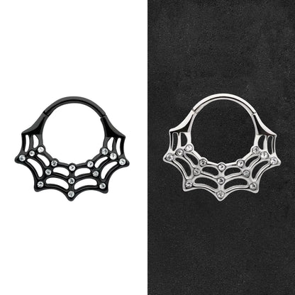Surgical Steel Hinged Segment Ring 16G 10mm with Clear CZ Spider Web - photo 7