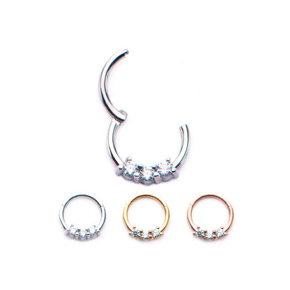 Surgical Steel Hinged Segment Ring 16 Gauge With 3 Set CZ