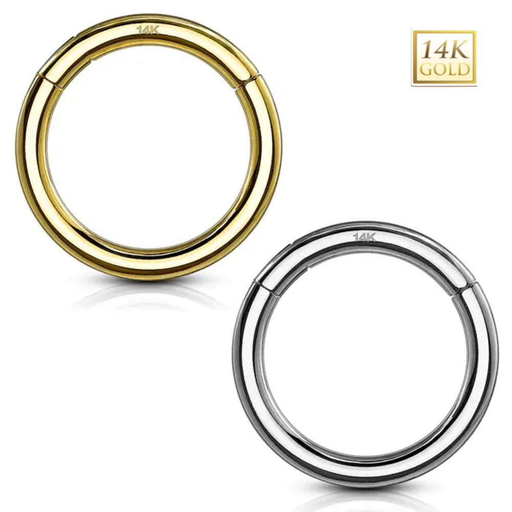 14K Solid Gold 16 to 20 Gauge Hinged Segment Clicker Hoop Ring