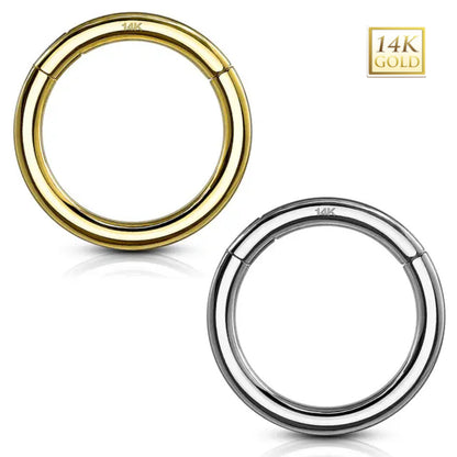 14K Solid Gold 16 to 20 Gauge Hinged Segment Clicker Hoop Ring