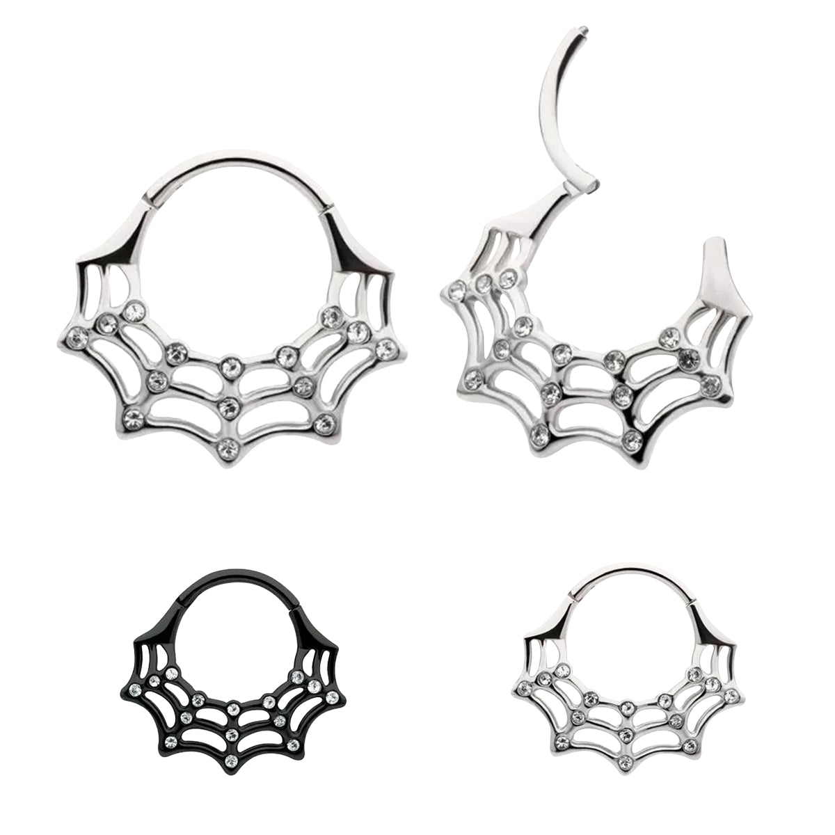 Surgical Steel Hinged Segment Ring 16G 10mm with Clear CZ Spider Web - photo 5