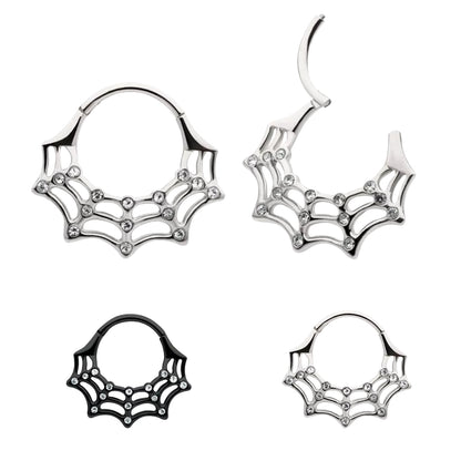 Surgical Steel Hinged Segment Ring 16G 10mm with Clear CZ Spider Web - photo 5