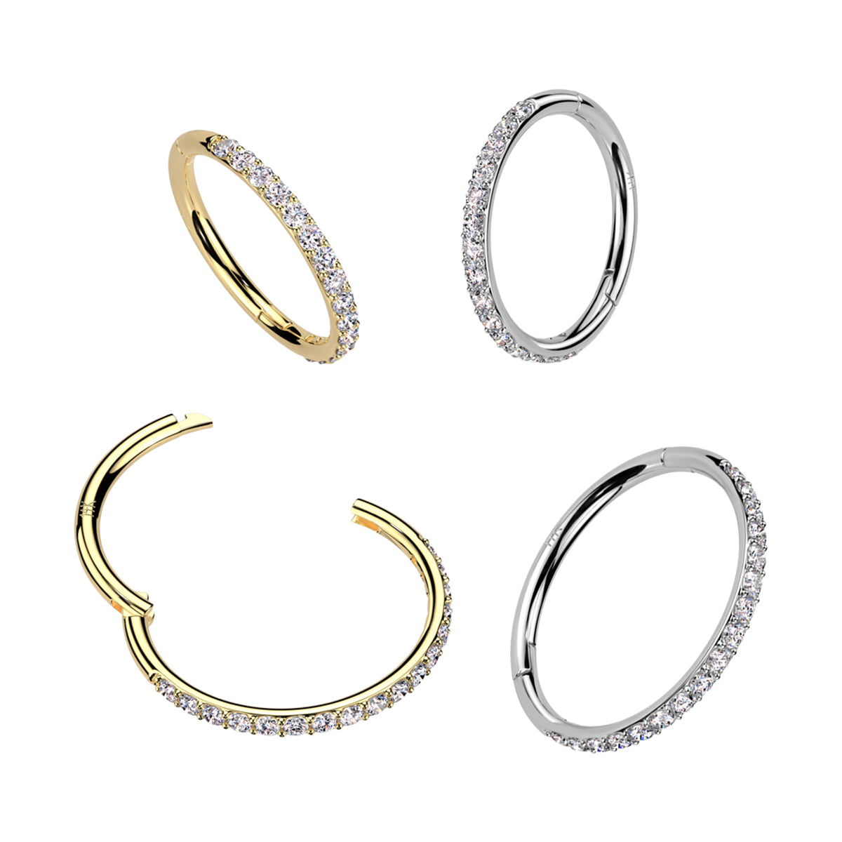 14K Solid Gold 18 Gauge Paved CZ Hinged Segment Ring