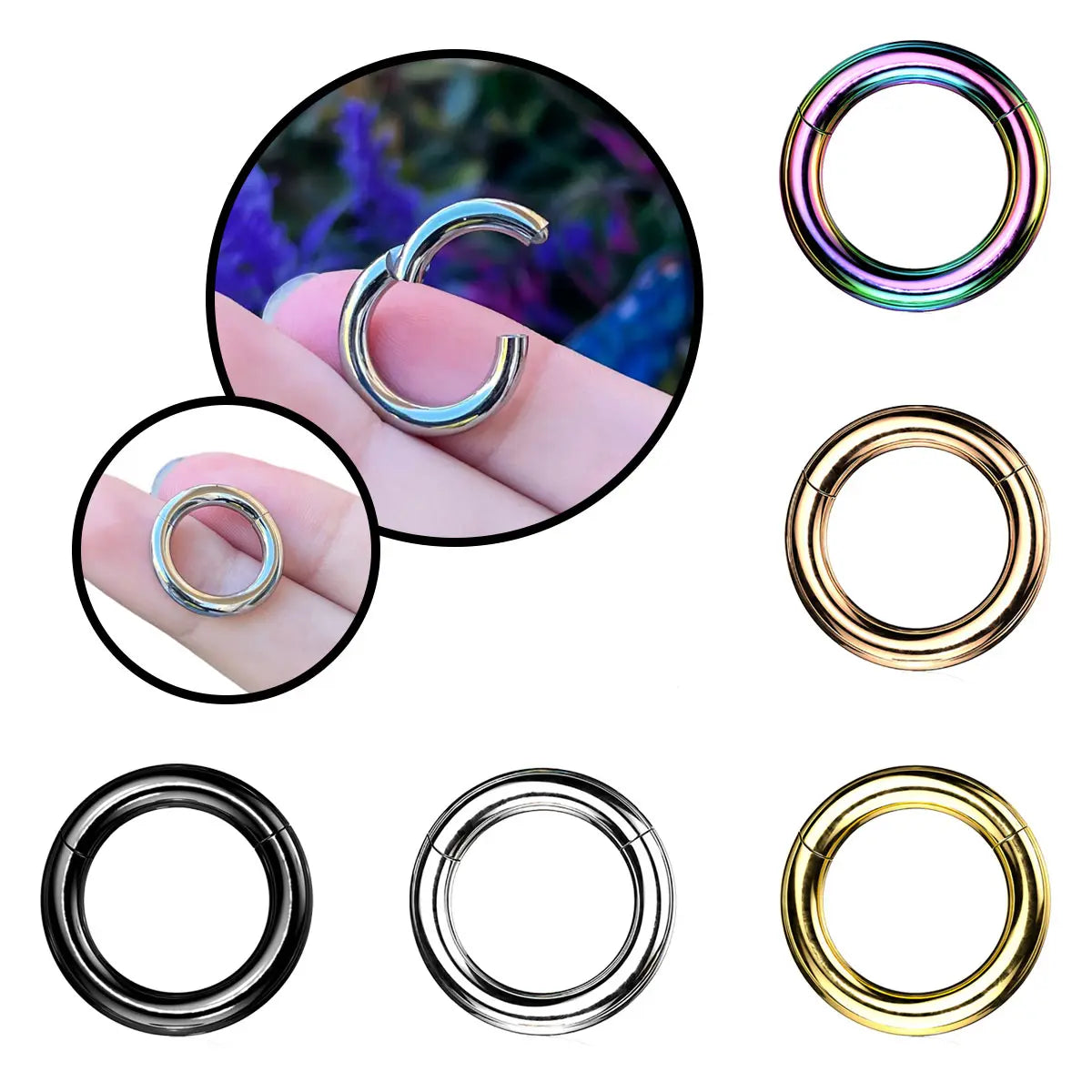 Surgical Steel 8 to 2 Gauge Hinged Clicker Segment Ring