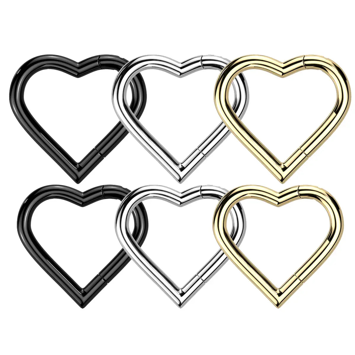 Titanium Heart Hinged Segment Ring 18 Gauge 8mm & 10mm - Pair