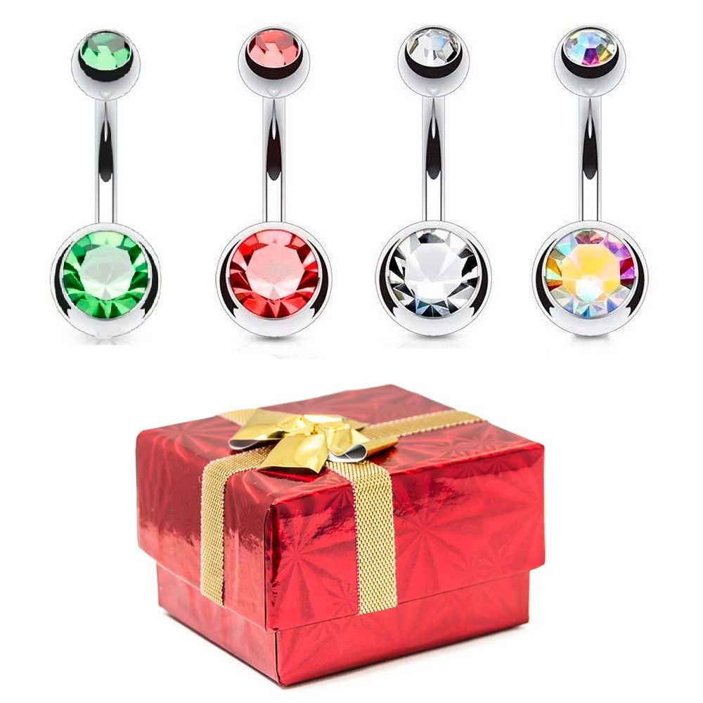Surgical Steel 14 Gauge CZ Gem Belly Rings Holiday Gift Set