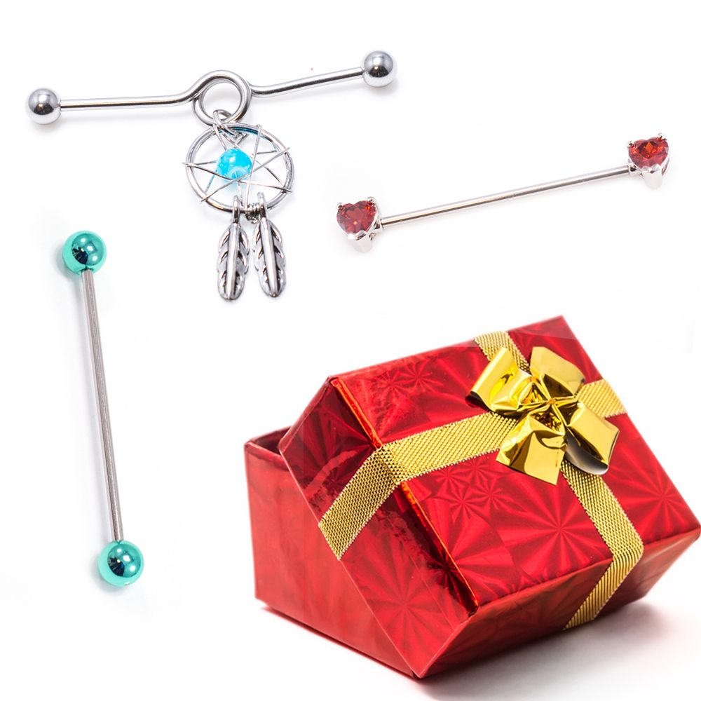 Surgical Steel Industrial Barbells Holiday Gift Set - 3 Pack