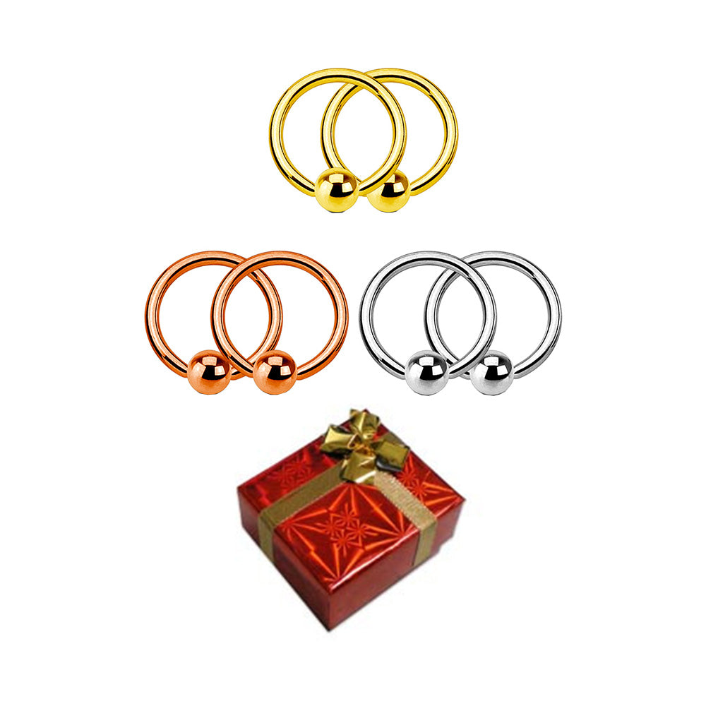 Surgical Steel 14 & 16G Captive Bead Rings Holiday Gift Set - 6 Pack