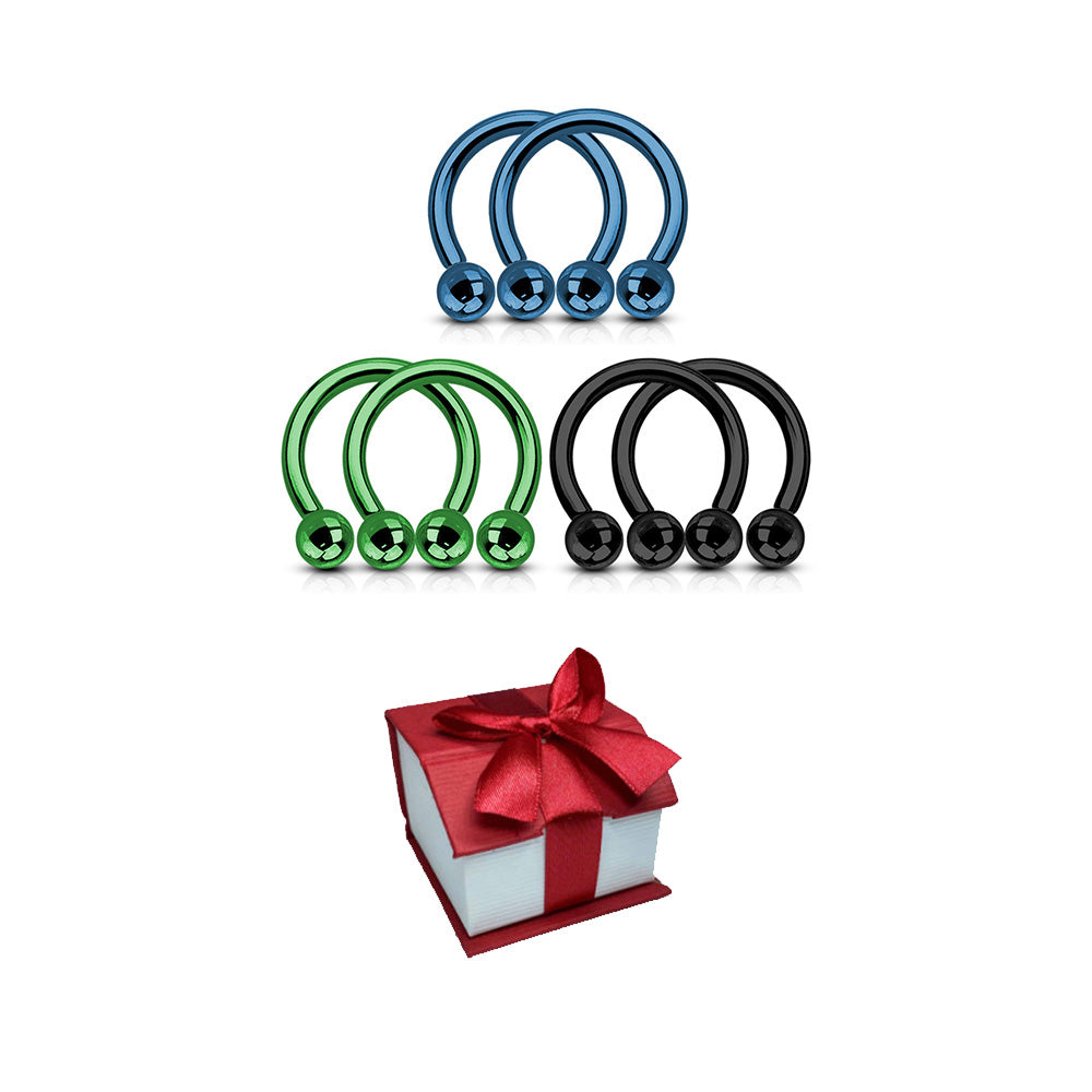 Surgical Steel 14 & 16G Circular Barbells Holiday Gift Set - 6 Pack