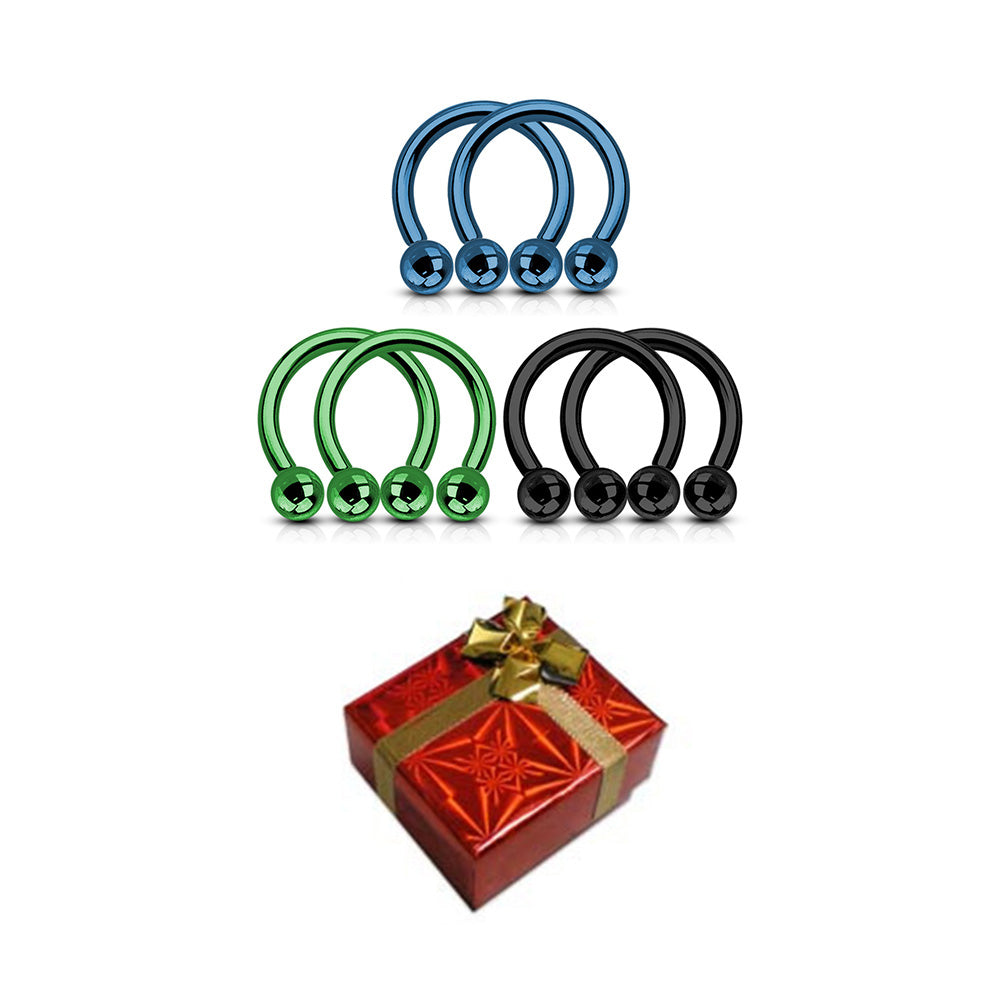Surgical Steel 14 & 16G Circular Barbells Holiday Gift Set - 6 Pack
