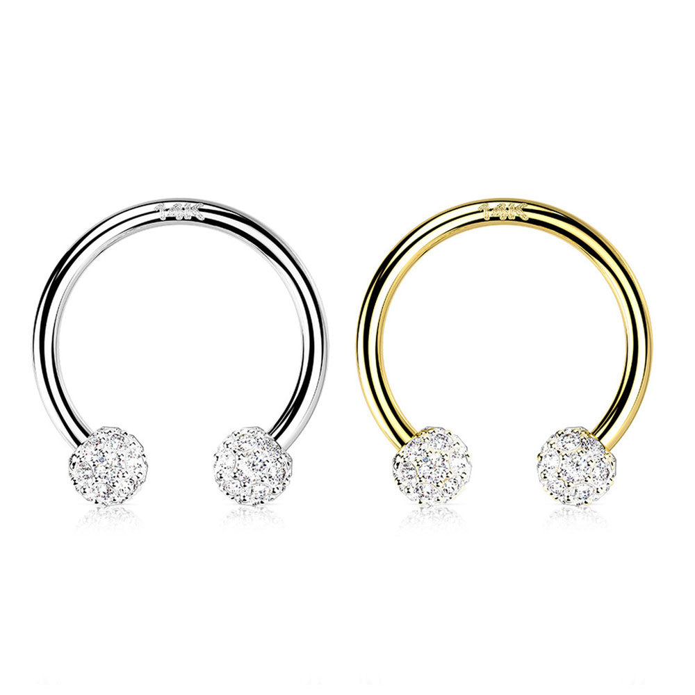 14K Solid Gold 16 Gauge Horseshoe Circular Barbell with CZ Ball