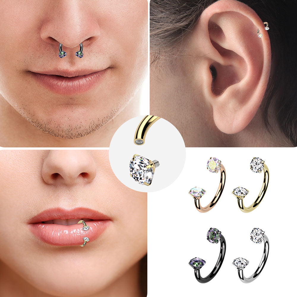 Titanium Horseshoe Barbell 16 Gauge 8mm with Prong CZ - 4 Colors - photo 4