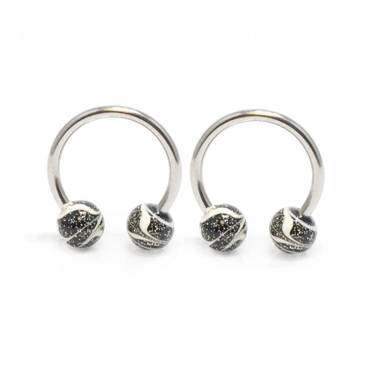 Surgical Steel Horseshoe Circular Barbell Ring 16 Gauge Swirl - Pair - Kruelty
