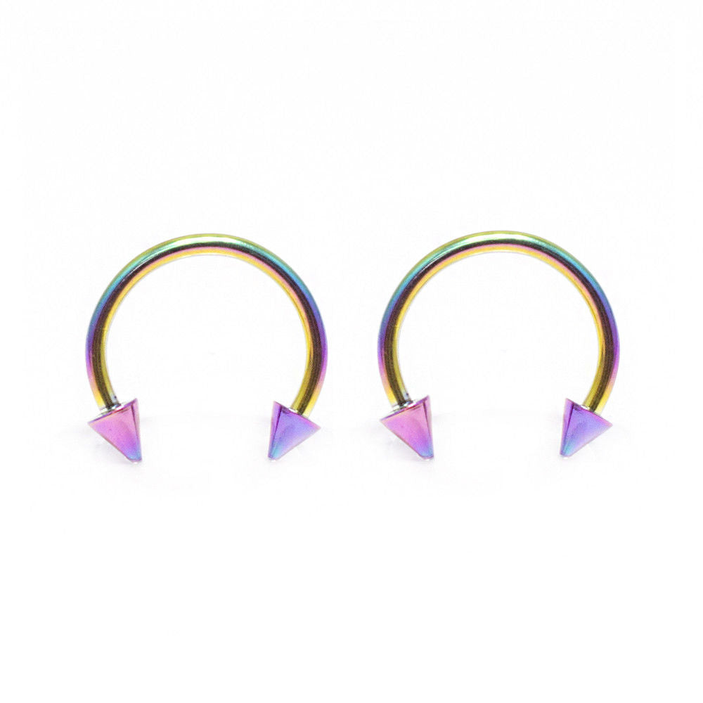 Anodized Surgical Steel 16G Horseshoe Multi Color Spikes - 4 Pack