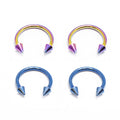 Anodized Surgical Steel 16G Horseshoe Multi Color Spikes - 4 Pack