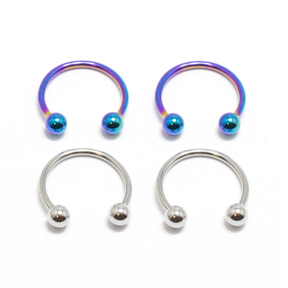 Anodized Surgical Steel 18 Gauge Horseshoe Circular Barbell - 4 Pack