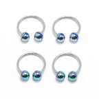 Surgical Steel 18G Horseshoe Barbell Anodized Stripe Balls - 4 Pack