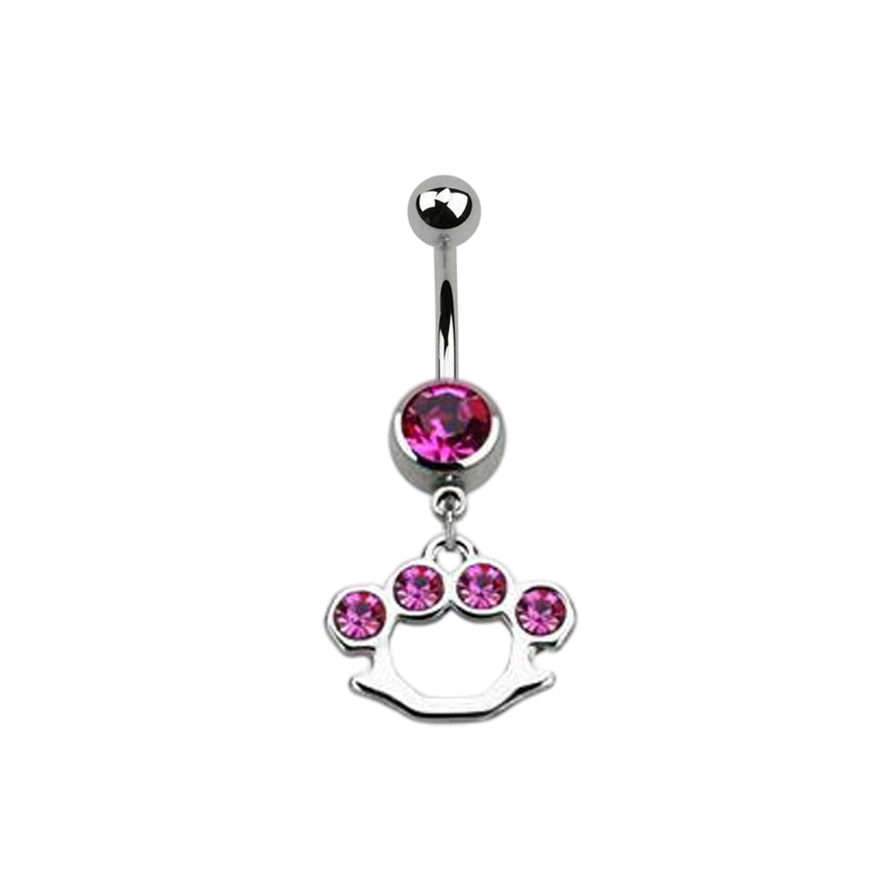 Surgical Steel 14 Gauge Belly Ring with CZ Dangle Brass Knuckles - photo 11