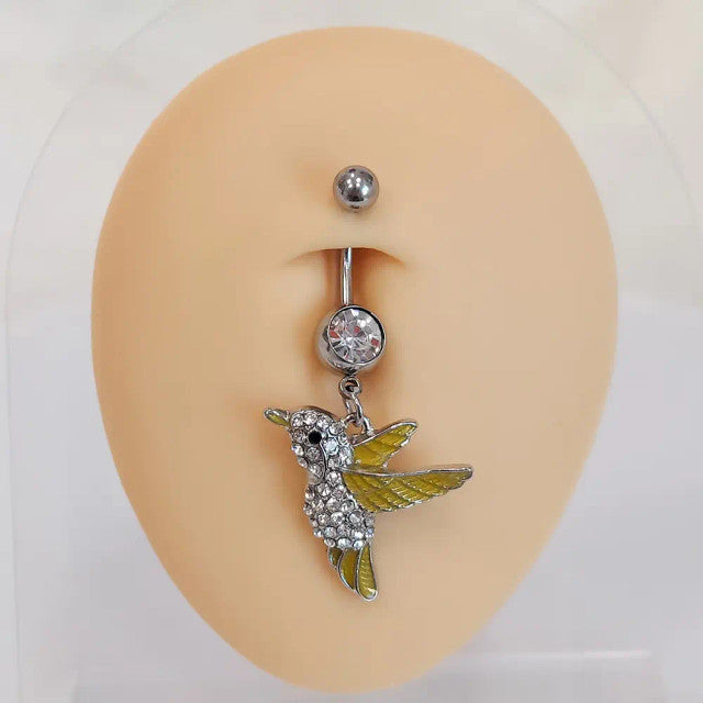 Surgical Steel 14 Gauge Humming Bird Dangle Belly Button Ring