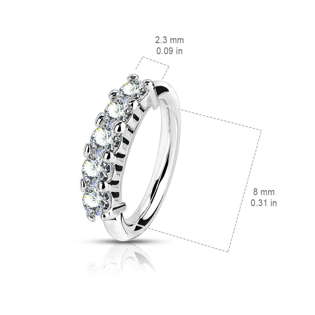 Surgical Steel Bendable Hoop Ring 20 18 & 16 Gauge 5 Lined CZ Gem - Kruelty - Photo 4