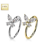 14 Karat Solid Gold Nose Ring 20 Gauge Bendable Hoop Butterfly - Kruelty