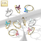 14 Karat Solid Gold Nose Ring 20 Gauge Bendable Hoop Butterfly - Kruelty - Photo 7