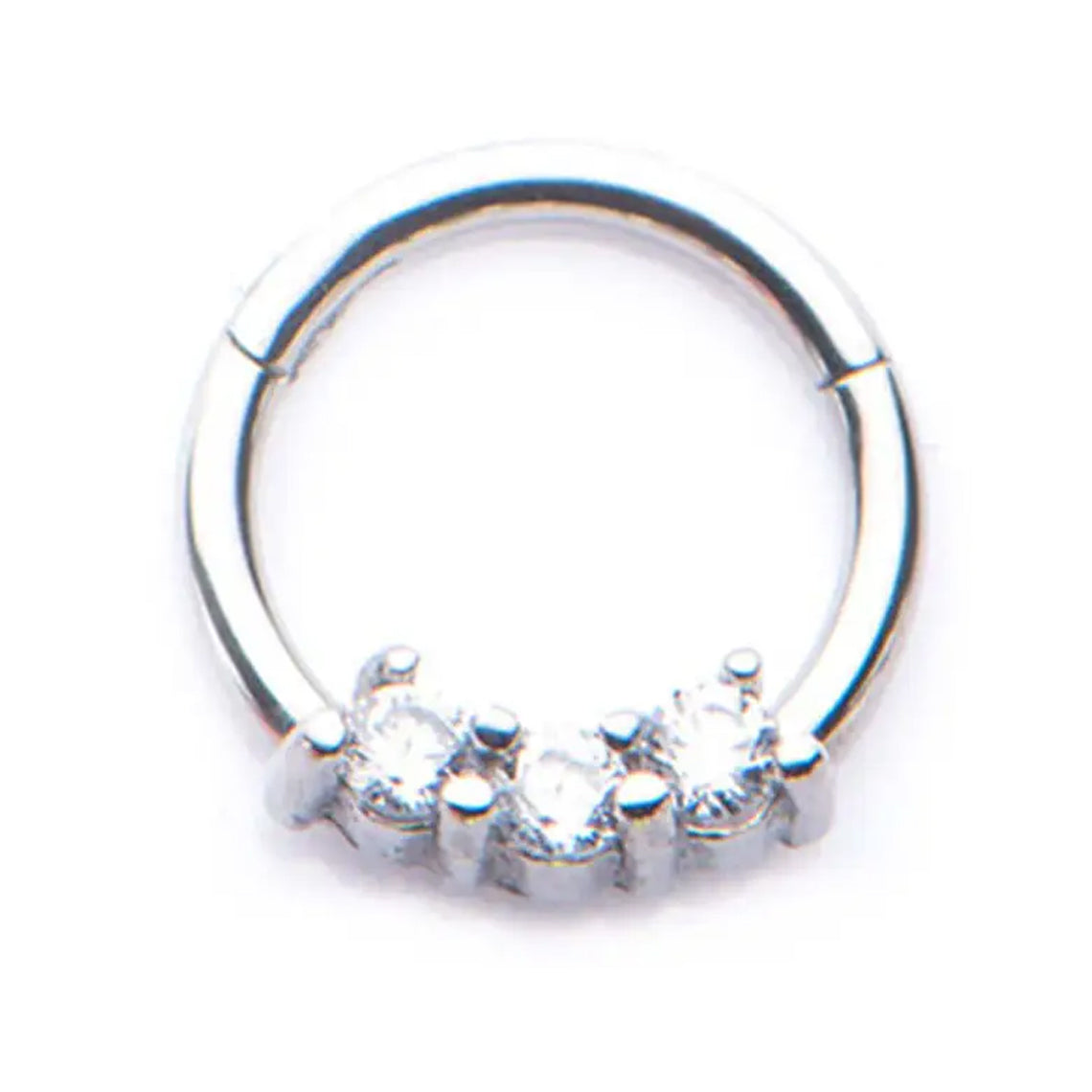 Surgical Steel Hinged Segment Hoop Septum Ring 16 Gauge & 3 CZ Gems - Kruelty
