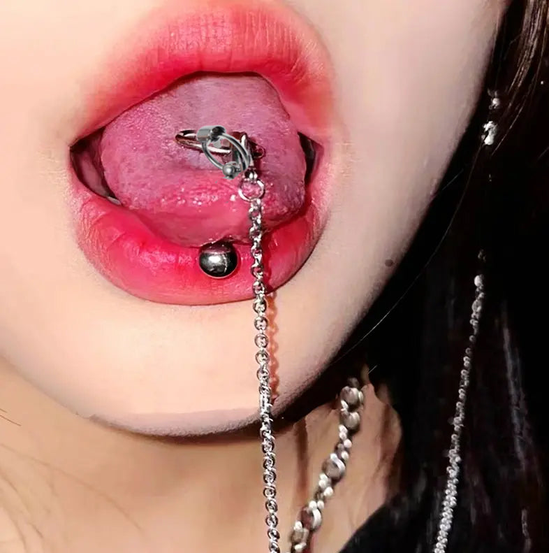 Surgical Steel Tongue Ring 14 Gauge & Double Slave Hoop Door Knocker - Kruelty - Photo 3