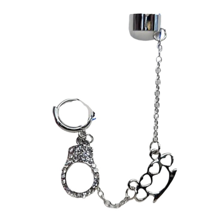 Surgical Steel Cartilage Ear Cuff Chain Dangle Earring & Brass Knuckle - Kruelty - Photo 6