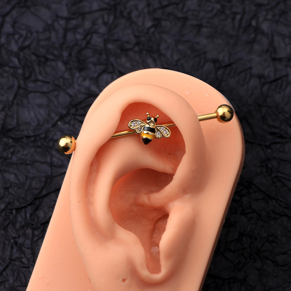 Surgical Steel Industrial Barbell 14 Gauge 1-1/2" 38 mm & Bee CZ Gem - Kruelty - Photo 6