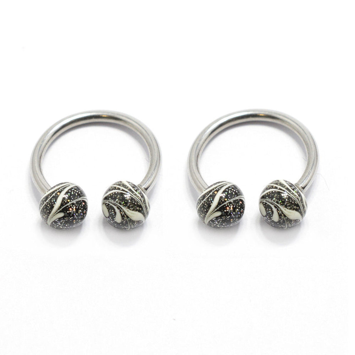 Surgical Steel Horseshoe Circular Barbell Ring 16 Gauge Swirl - Pair - Kruelty - Photo 3