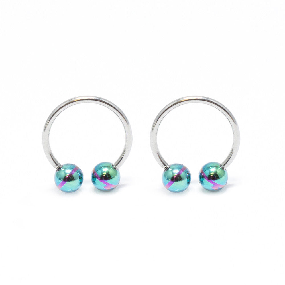 Surgical Steel 18G Horseshoe Barbell Anodized Stripe Balls - 4 Pack