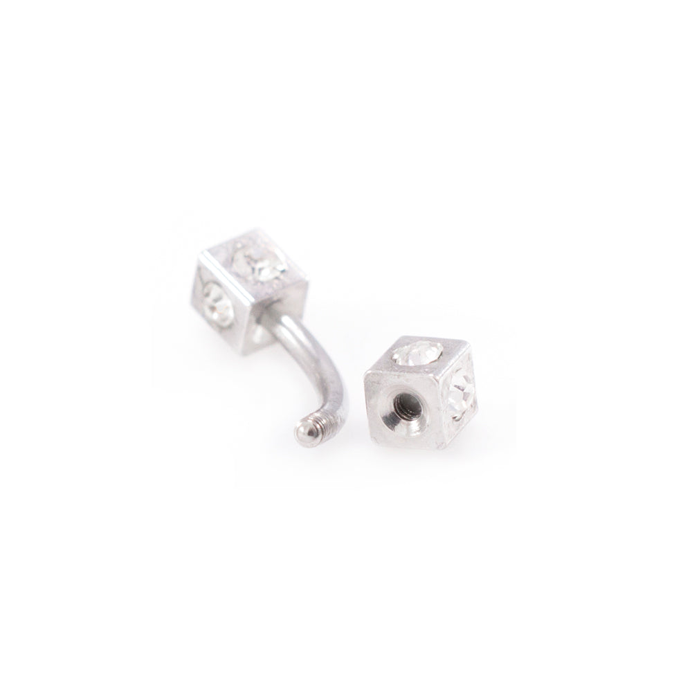 Surgical Steel 16G Box Design Curved Barbell Black & Clear CZ - Pair