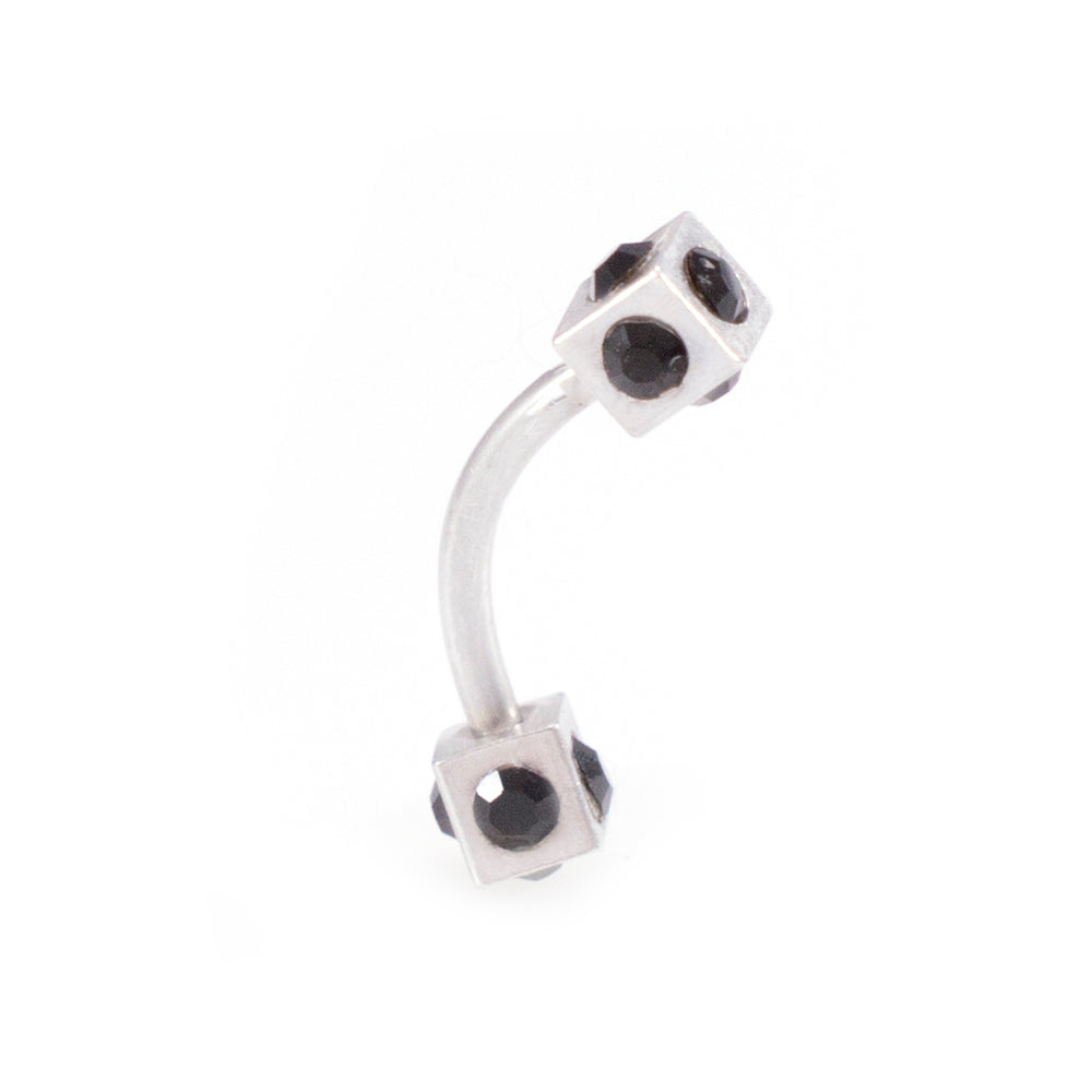 Surgical Steel 16G Box Design Curved Barbell Black & Clear CZ - Pair