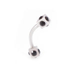 Surgical Steel 16G Box Design Curved Barbell Black & Clear CZ - Pair