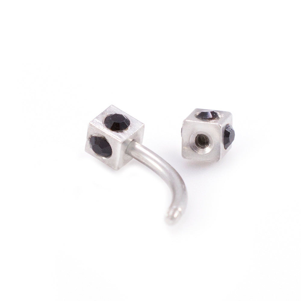 Surgical Steel 16G Box Design Curved Barbell Black & Clear CZ - Pair