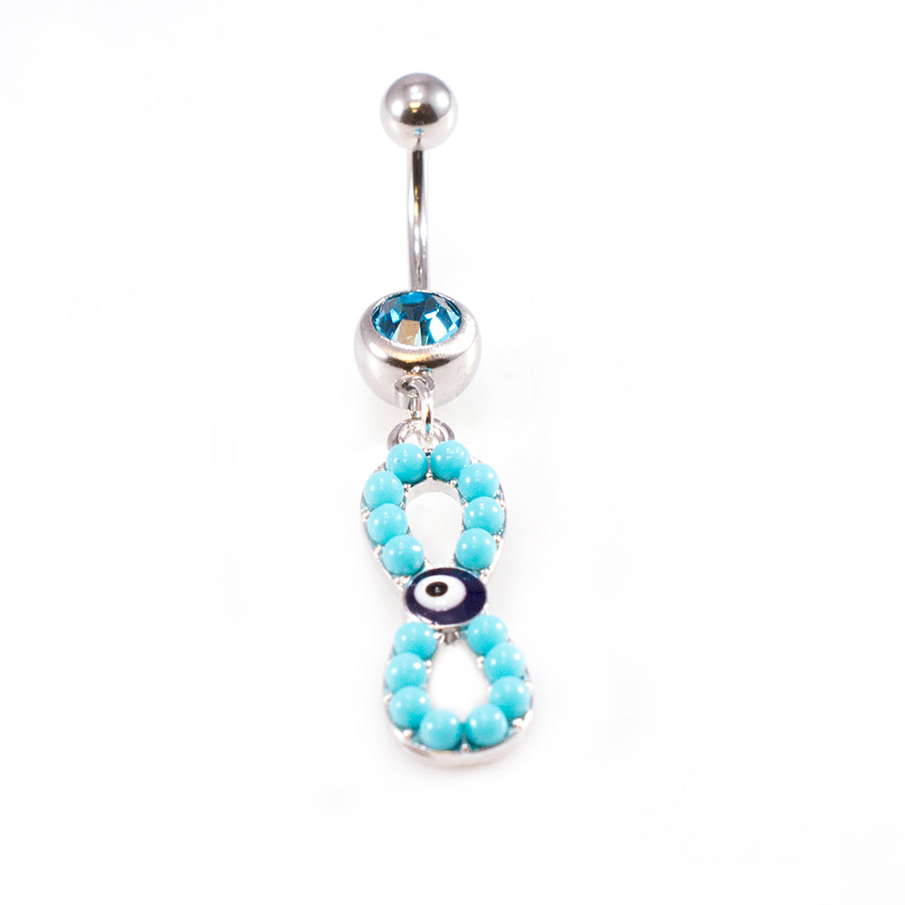 Surgical Steel 14 Gauge Belly Ring Infinite Love Evil Eye Aqua CZ - photo 2