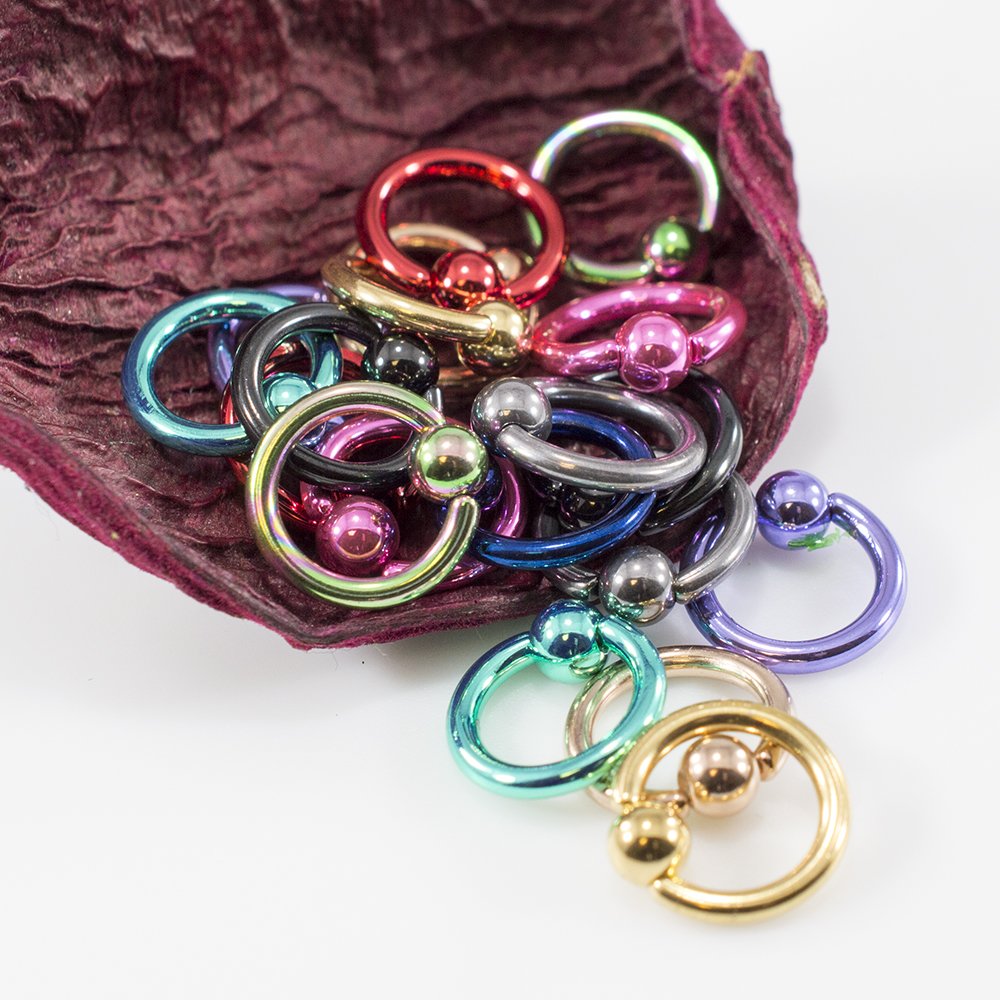Anodized Titanium 14 Gauge Micro Captive Bead Rings - 10 Pack