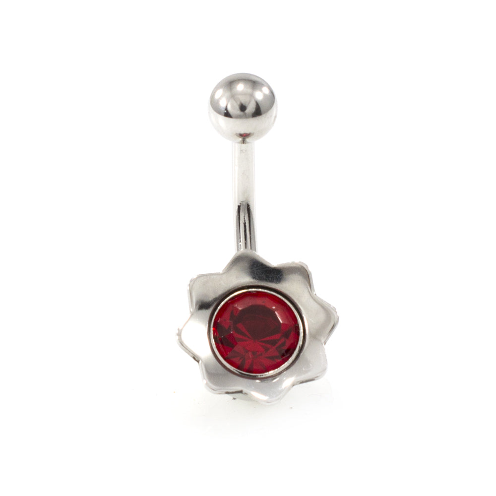 Surgical Steel 14 Gauge Belly Ring with Flower Bud Jewel - photo 2