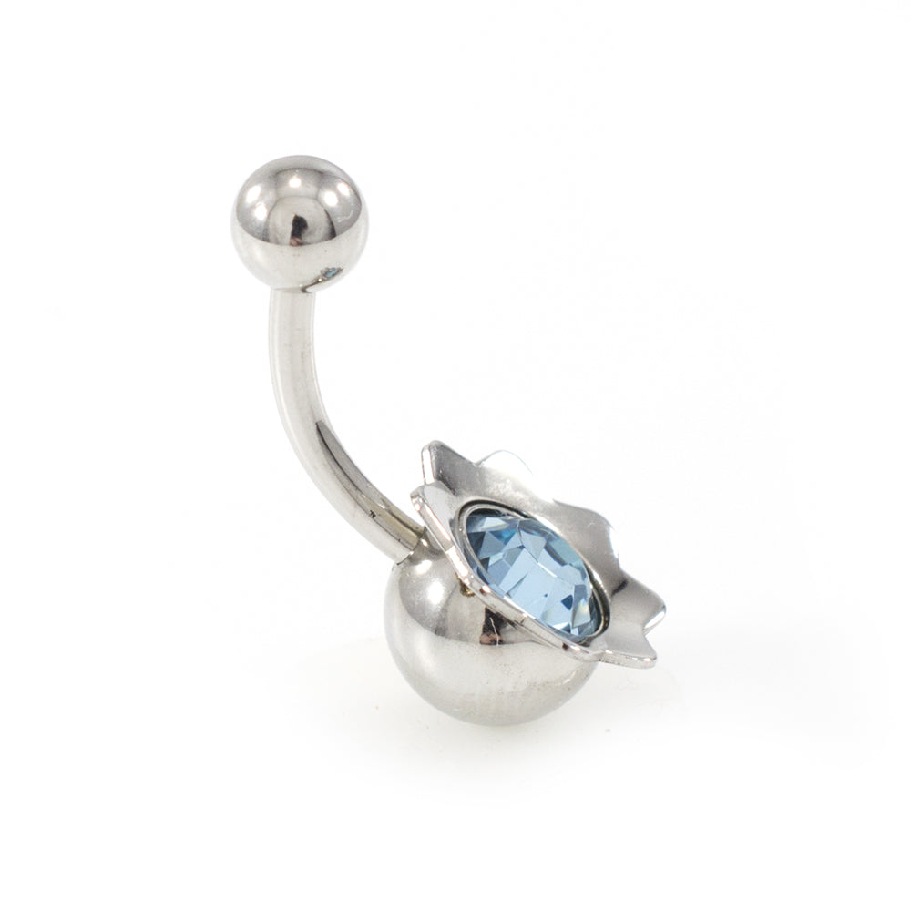 Surgical Steel 14 Gauge Belly Ring with Flower Bud Jewel - photo 3