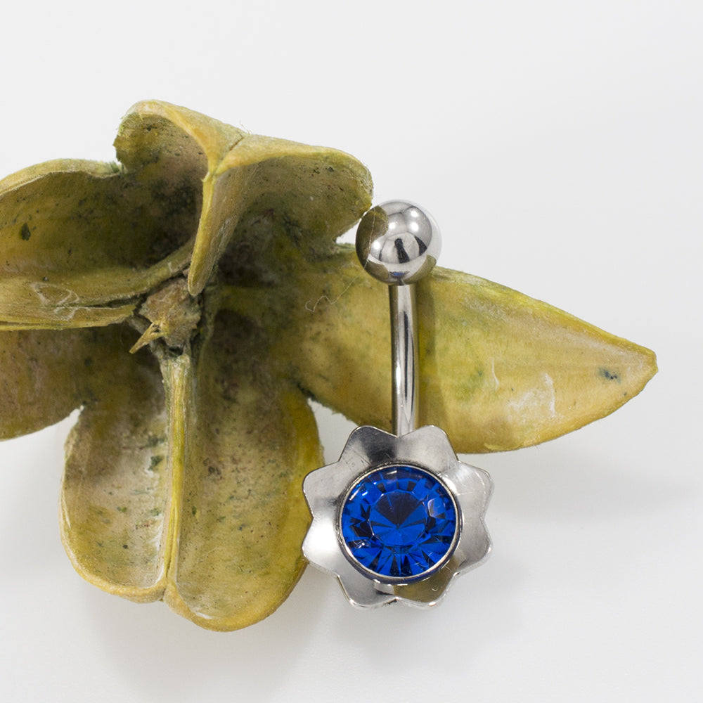 Surgical Steel 14 Gauge Belly Ring with Flower Bud Jewel - photo 4